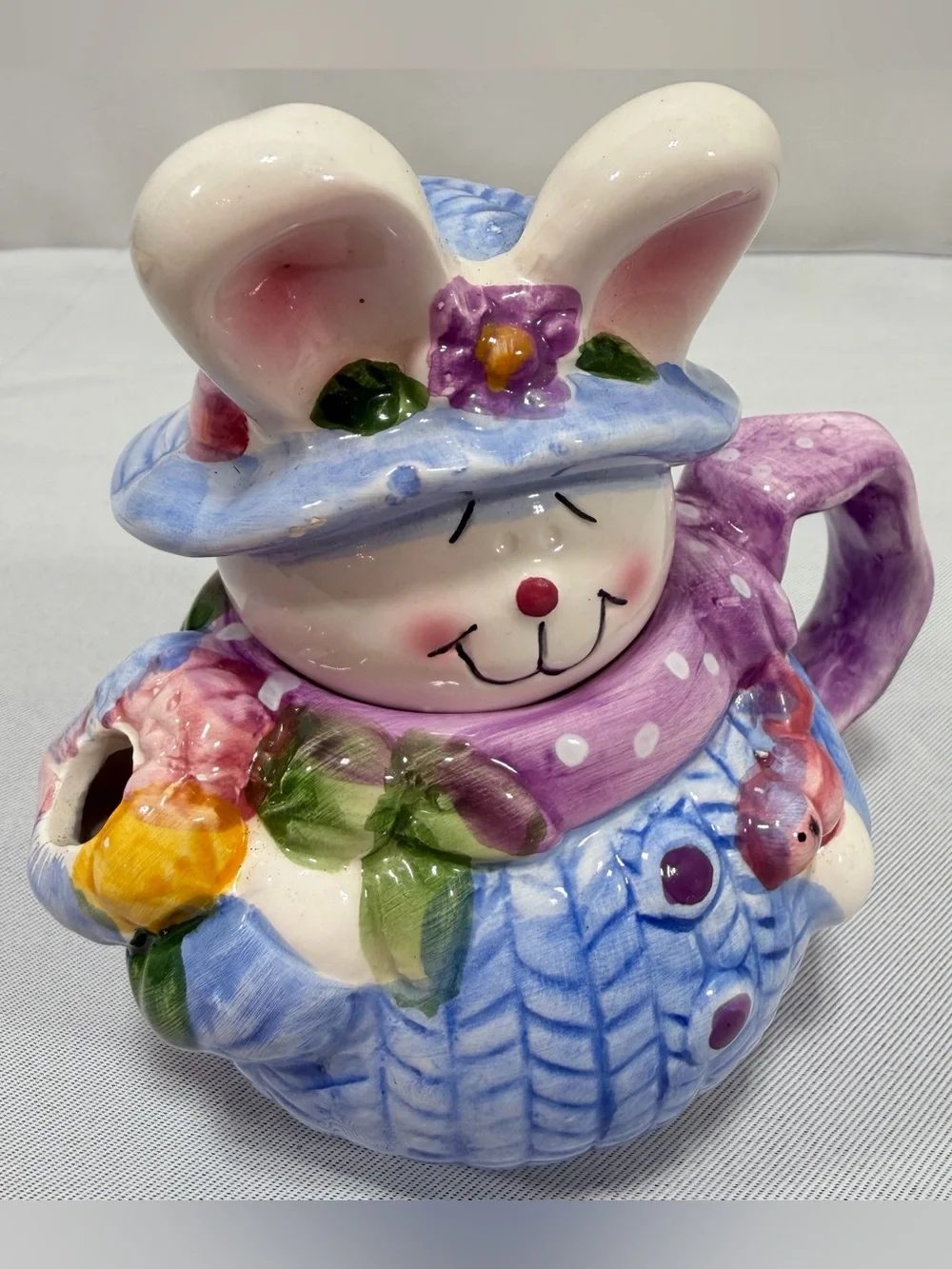 Vintage Ceramic Easter Bunny Teapot Spring Decorative Pink Blue Flomo Unlimited